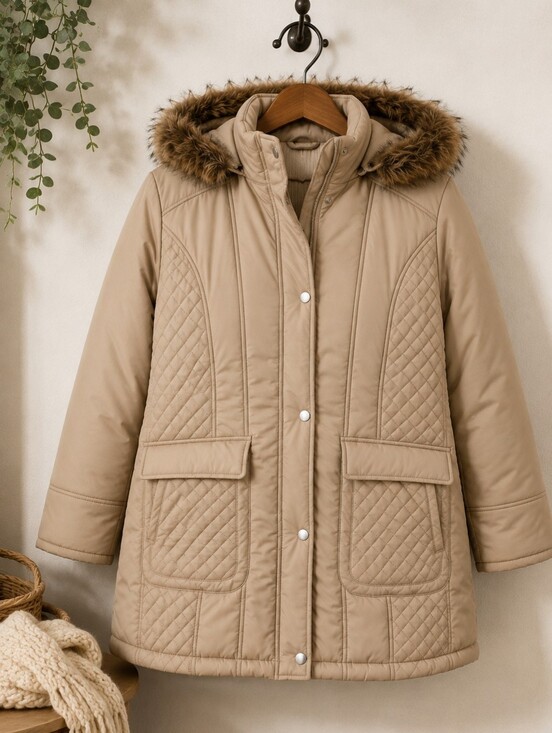 White Stag Jackets & Blazers - White Stag Quilted Puffer Coat with Faux Fur Hood 2X